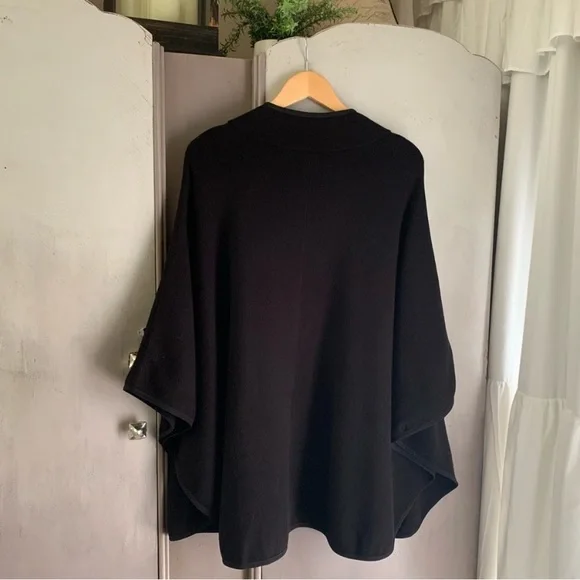Anne Klein High Neck Pocketed Cape Black Sweater Shrug Poncho Mock Neck - Picture 10 of 14